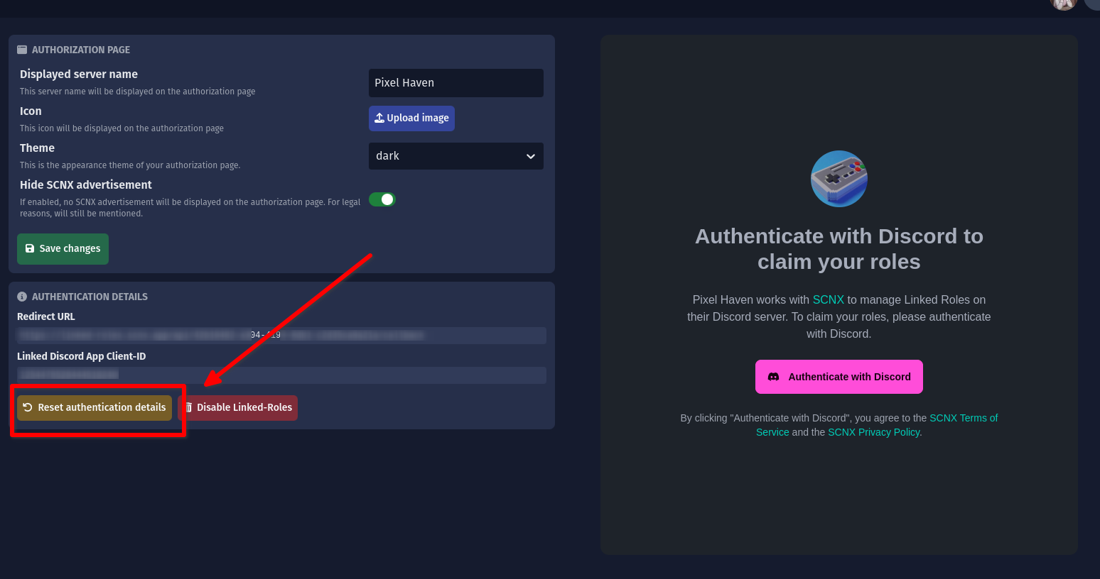 Screenshot, der zeigt, wo sich die Schaltfläche &quot;Anmeldedaten zurücksetzen&quot; befindet